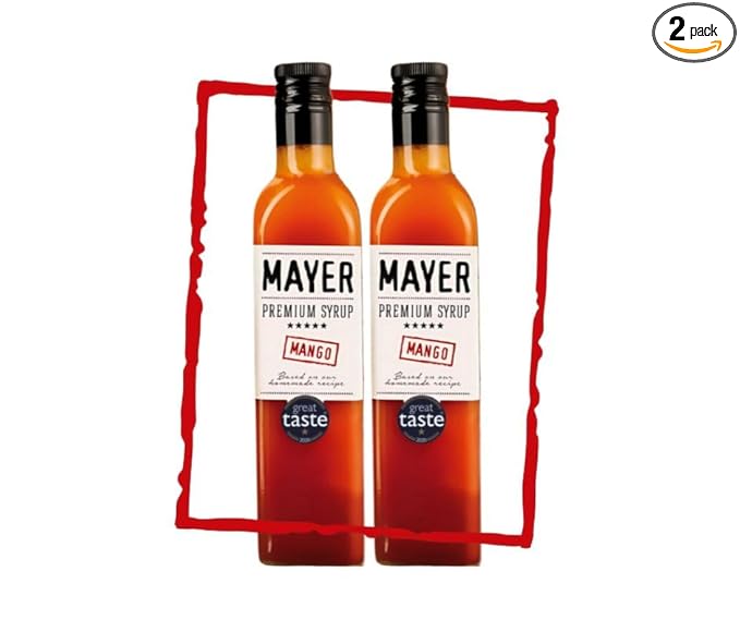 Mayer Premium Artisanal Mango Cocktail Syrup - Handcrafted in Hungary, Natural, Over 50% Real Fruits, Flavoring for Cocktails, Smoothies, Lemonade, Desserts - Zero Preservatives ( 16.9 Fl. Oz. x 2 Pack )