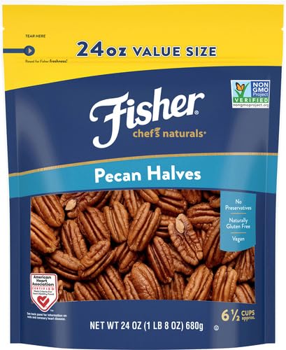 Fisher Chef's Naturals Pecan Halves 24oz (Pack of 2), Unsalted Raw Nuts for Cooking, Baking & Snacking, Vegan Protein, Keto Snack, Gluten Free