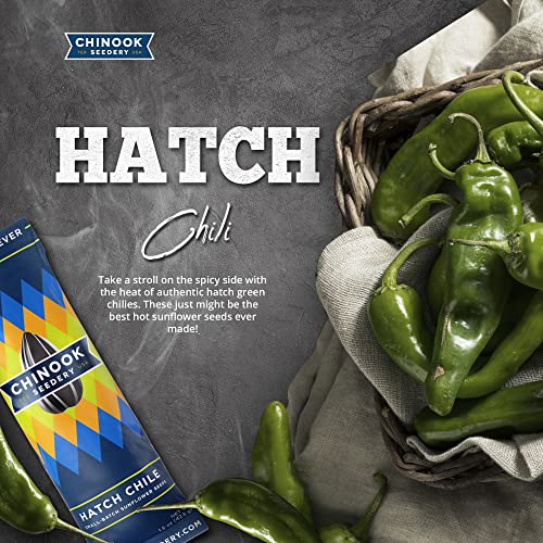 Chinook Seedery Roasted Sunflower Seeds to Eat - 1.5 oz (Pack of 36) Hatch Green Chile - Jumbo Low Sodium Sunflower Seeds Keto Snacks - Adventure, Baseball, School Snacks - Gluten Free, Non GMO Snacks