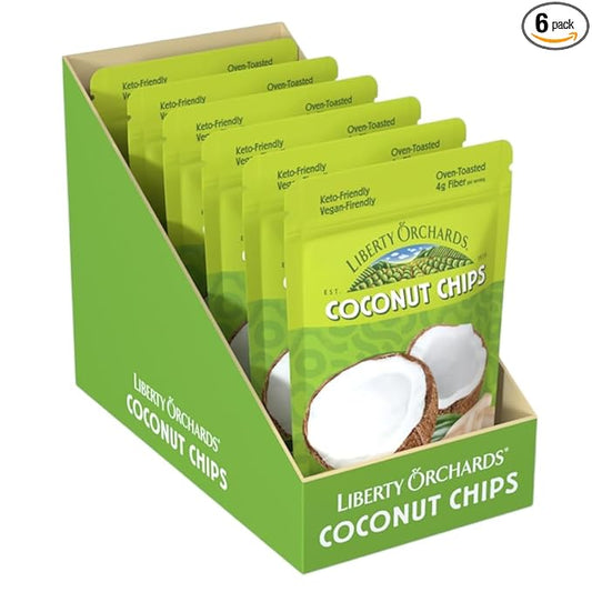 Liberty Orchard Organic Dried Coconut - Oven Toasted Coconut Chips for Healthy Digestion & Preservatives - Delicious Healthy Snack Ideal for Vegan and Keto Diets - One Fresh Coconut per 1.8oz Bag