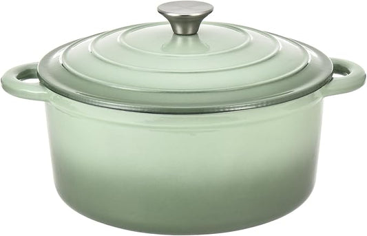 Hamilton Beach Enameled Cast Iron Dutch Oven 5.5-Quart Sage, Cream Enamel Dutch Oven Pot with Lid