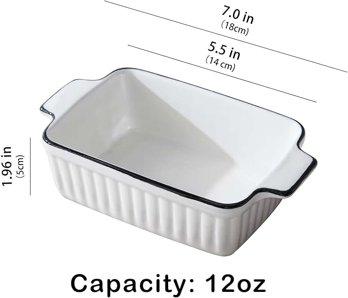 Ceramic Casserole Dish Set with Handles Sets of 4 - Oven, Microwave & Dishwasher Safe 12OZ Rectangular Bakeware |Deep Baking Pans for Lasagna, Cake, Cooking & Gift Use