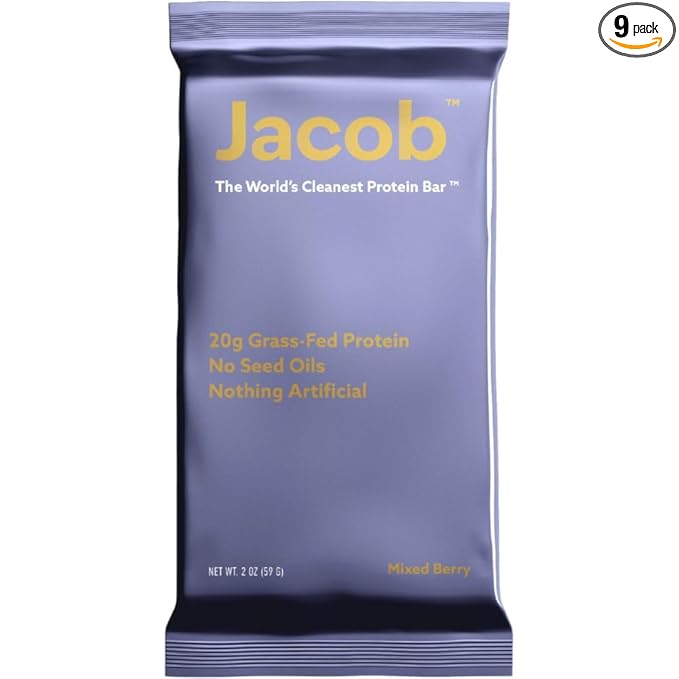Jacob Bar, Protein Bars, Mixed Berry (9 Bars Total) - 20g Grass-Fed Protein, No Seed Oils, Nothing Artificial