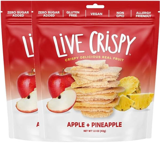 Live Crispy Fruit Chips - Pineapple-Powered Snack Packed with 100% Natural Fruit - Antioxidant-Rich, Vitamin-Packed (Apple/Pineapple) 2 Pack