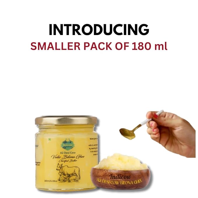 Indicow A2 Desi Cow Ghee| (180ml (6.08oz), A2 Cow Ghee (Sahiwal Cows)) | Grass Fed, Pasture Raised Clarified Butter Fat, Keto, Paleo, Lactose Free, Casein Free, Non-GMO | a2 ghee organic grass fed