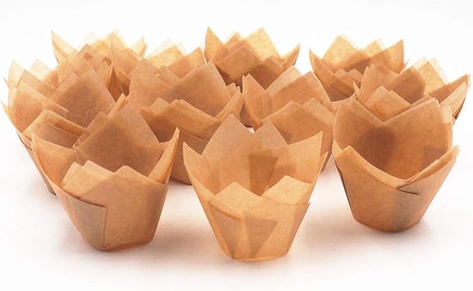 150pcs Tulip Cupcake Liners Natural Baking Cups Muffin Paper Liner Grease-Proof Wrappers for Wedding, Birthday Party, Standard Size, Natural Color
