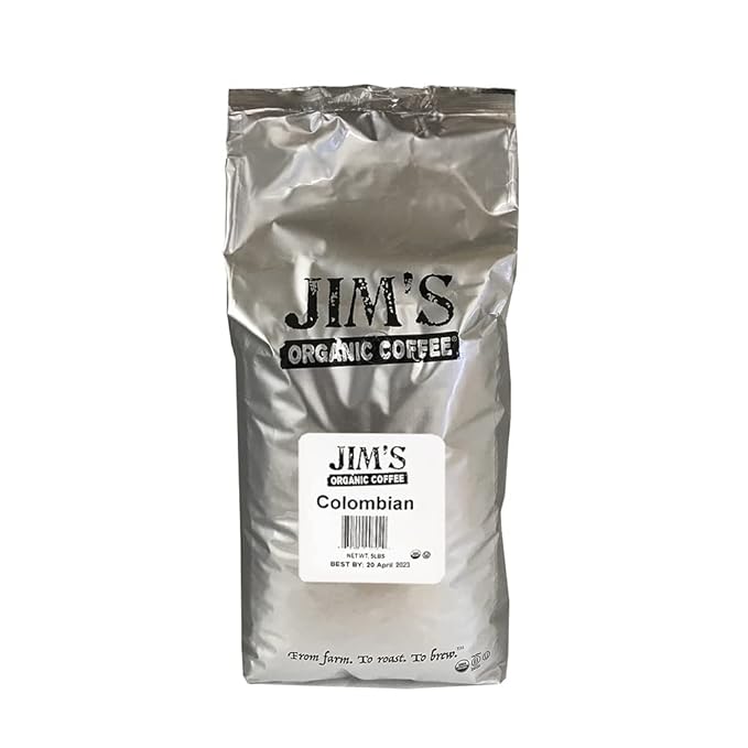 Jim?™s Organic Coffee ??Colombian ??Single Origin, Medium Roast - Whole Bean, 5 lb Bag