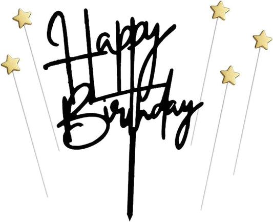 Black Acrylic Happy Birthday Cake Topper Decoration Cupcake Topper For Birthday Party Decorations Supplies(Black 13)