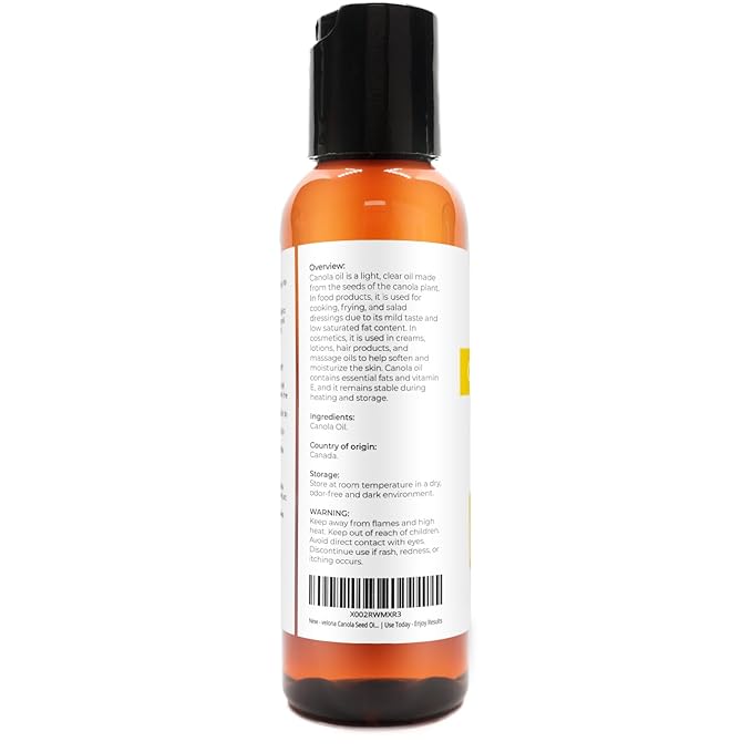 velona Canola Seed Oil 2 fl oz | 100% Pure and Natural Carrier Oil | Refined, Expeller pressed | Cooking, Dressing, Skin, Face, Body, Hair Care | Use Today - Enjoy Results