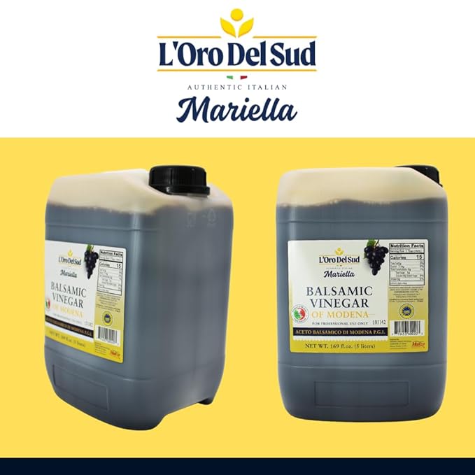 Mariella Premium Aged Balsamic Vinegar of Modena, IGP Certified, 5 liters (169 fl oz), Product of Italy, Bulk Packaging Refill, Foodservice, Repacking, Restaurants, Home Use