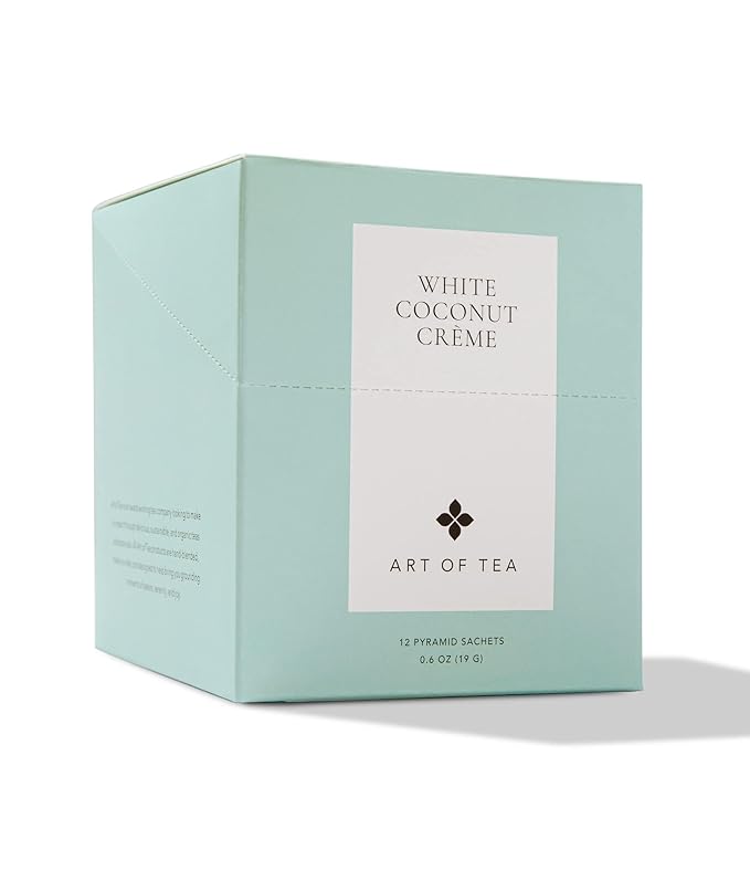 Art of Tea | Organic White Coconut Crème | 12 Count Eco Friendly Sampler Box Assortment | Premium Caffeinated Organic White Tea Variety | Biodegradable Sachets