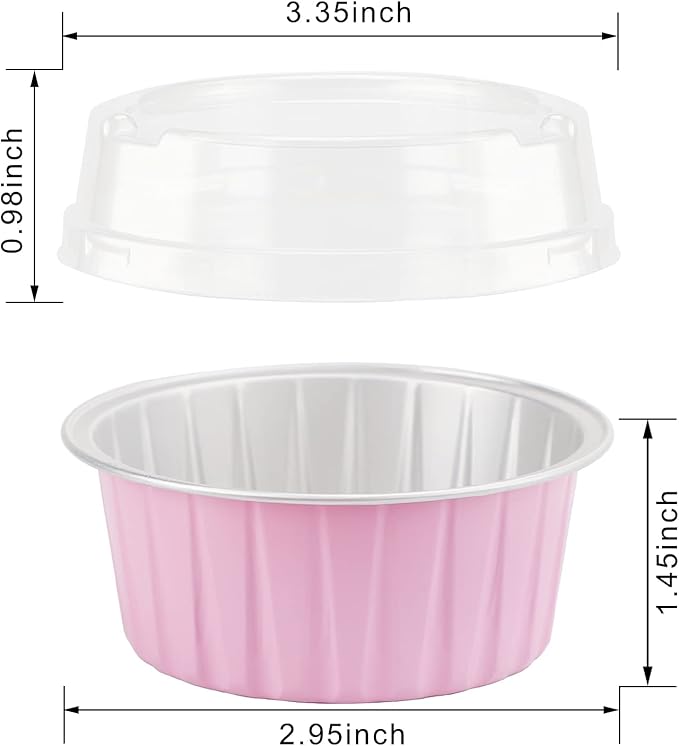 EUSOAR Cupcake Liners for Baking, 50pcs 5oz Muffin Liners, Disposable Foil Ramekins, Dessert Containers, Aluminum Foil Baking Cupcake Cups Holders Pans with Lids 5 Colors Mixed