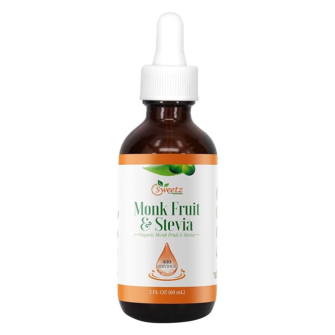 Monk Fruit & Stevia Liquid Sweetener Drops - Natural Sweeteners & Sugar Alternatives - Delicious Blend with No Bitter Aftertaste - Concentrated Sweetener Liquid Drops Extract ??2 FL OZ Glass Bottle (400 Servings)