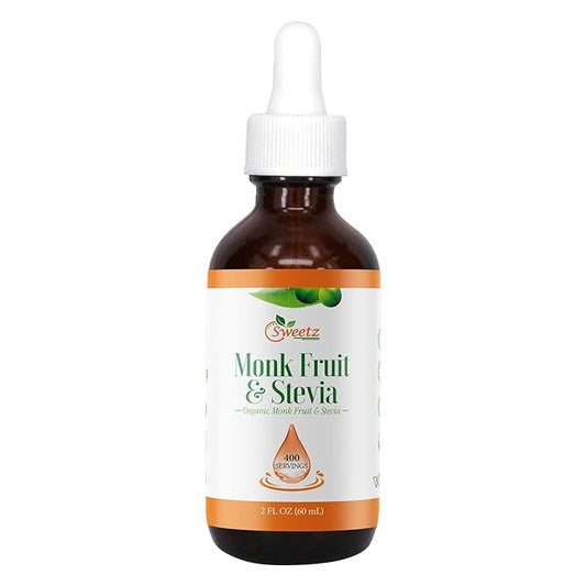 Monk Fruit & Stevia Liquid Sweetener Drops - Natural Sweeteners & Sugar Alternatives - Delicious Blend with No Bitter Aftertaste - Concentrated Sweetener Liquid Drops Extract ??2 FL OZ Glass Bottle (400 Servings)