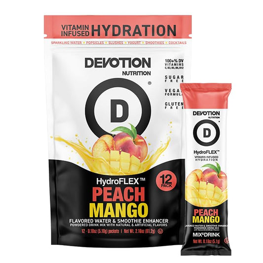 Devotion Nutrition HydroFLEX Water Flavoring Packets ??Sugar-Free Hydration with Vitamins & Electrolytes ??Dye-Free, Gluten-Free (Peach Mango) 12-Pack Drink Mix