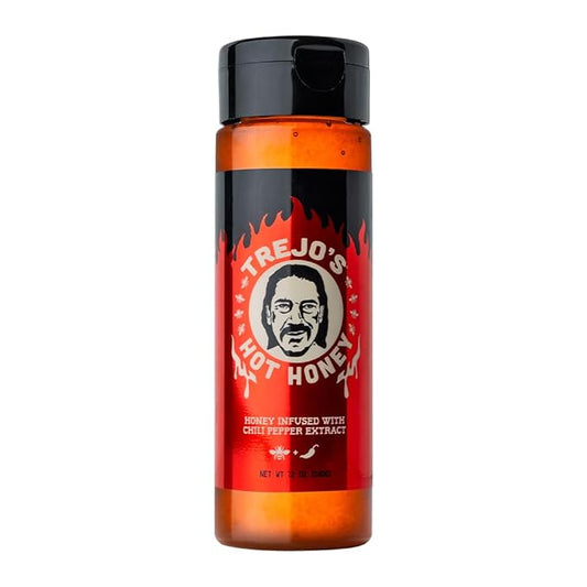 Trejo's Tacos Hot Honey | Sweet and Spicy Honey Hot Sauce | Infused with Chili Pepper Extract | Great for Topping or Dipping Sauce for Oatmeal, Ice-Cream, Fried Chicken & Bbq - Pure and Gluten Free | Authentic Creation by Trejo's Tacos - Pack of 1