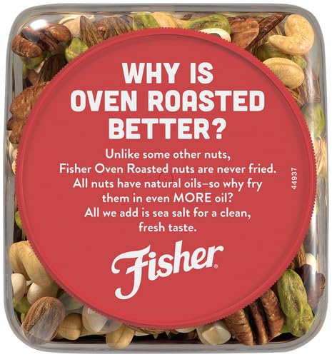 Fisher Oven Roasted Never Fried Mixed Nuts with Peanuts, 24 Ounces (Pack of 2), Peanuts, Almonds, Cashews, Pistachios, Pecans, Snacks for Adults, Made With Sea Salt, No Added Oils, Artificial Ingredients or Preservatives, Trail Mix, Gluten Free