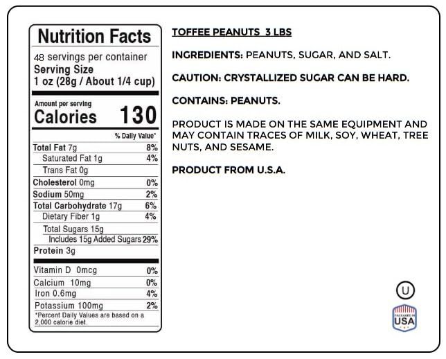 Toffee Peanuts 48 oz Resealable Bulk Bag - Premium Roasted & Sweetened Nuts, Perfect for Snacking, Baking, Holiday Treats & Gifting | 3 Pounds | Jaybee's Nuts