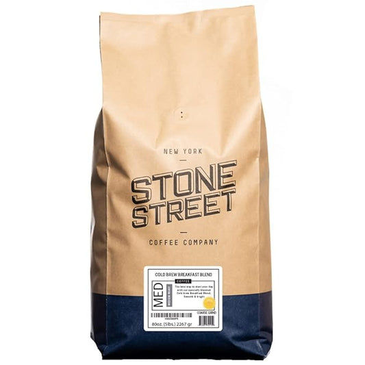 Stone Street Cold Brew Coffee, Breakfast Blend, Low Acid, 100% Arabica, Gourmet Coffee, Medium Roast, Coarse Ground, 5 LB