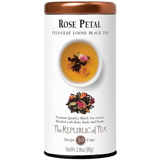 The Republic of Tea - Rose Petal Full-Leaf Loose Black Tea, 2.8 Oz Tin | Steeps 50 Cups | Caffeinated