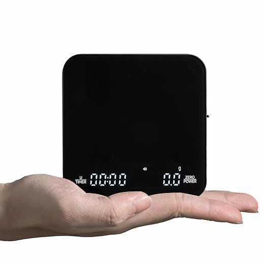 KitchenTour Caf챕Metric Coffee Scale with Timer 0.1g/2000g - Precision Scale for Espresso & Pour Over - Water Flow Speed Mode and Coffee Powder-to-Liquid Ratio Mode - Only Battery, LCD Display-Silver