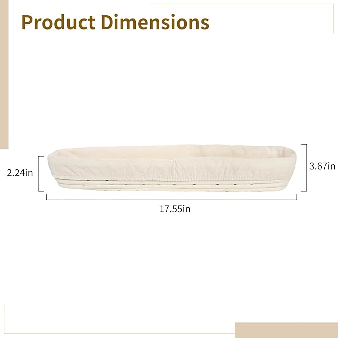Homaisson 2 PCS Rattan Proofing Basket Set, 17 x 3.7 x 2.2 in Oval Sourdough Bread Banneton with Removable Fabric Liners, Long Dough Fermentation Basket, Suitable for French Baguette Baking