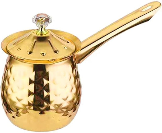 Stainless Steel Turkish Coffee Pot, Moka Pot, Espresso Maker for Stove Top, Camping Coffee Pot, Greek Arabic Coffee Warmer with Lid & Handle, Gold, 600 Ml / 20 Oz