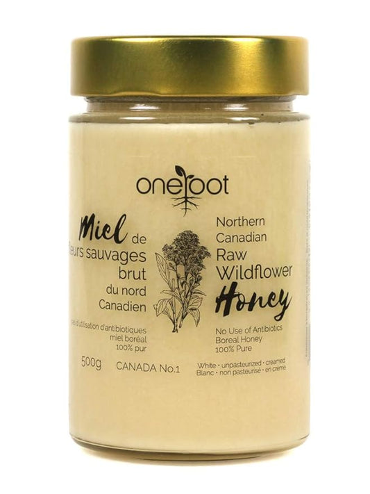 Oneroot 100% Canadian Flower Honey - Honey Wildflower Unfiltered, Unheated & Creamed, Nutrient Rich Raw Wildflower With Enzymes, Thick Natural Sweetener (1.1 lbs)