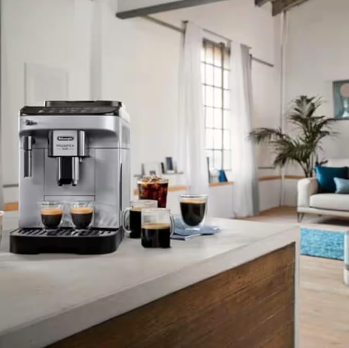 De'Longhi Magnifica Evo Automatic Machine Bean to Cup Espresso Cappuccino and Iced Coffee Maker, with Automatic Milk Frother, Colored Touch Display, Built-in Grinder, Black, Silver (Renewed)