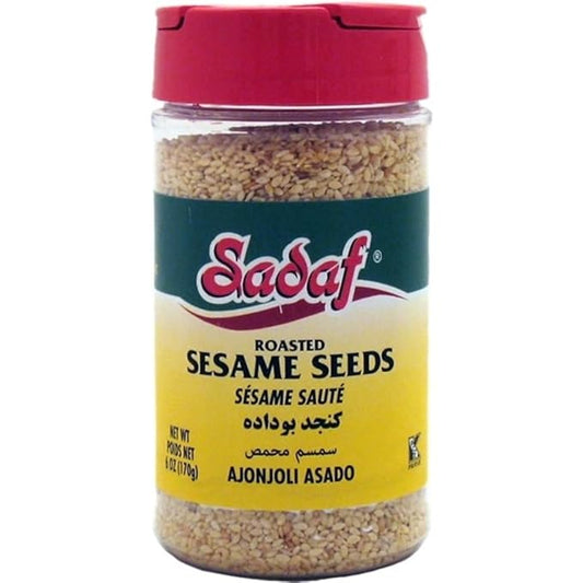 Sadaf Roasted Sesame Seeds - Sesame Seeds for Cooking and Food Flavoring - Spices & Seasonings - Semillas de Ajonjoli - Kosher - 6 Oz Bottle with Shaker Top