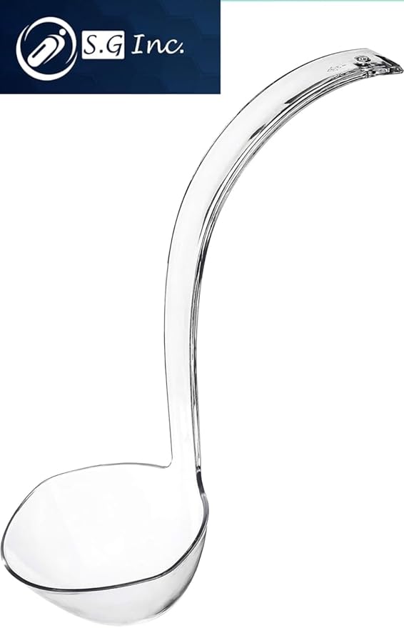 S.G 5oz Plastic Punch Ladle with Hanging Hole (13x4.25 Inches) – Clear Hard Plastic Soup Ladles for Serving & Cooking – Disposable Large Ladle Spoon for Clean Pouring of Punch, Gravy, Stews & Sauces