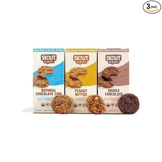 Skout Organic Soft Baked Cookie Variety Pack (3 Pack) | Soft Baked Cookies | Plant-Based | Vegan | Gluten, Dairy, & Soy Free (3 Pack, Variety)