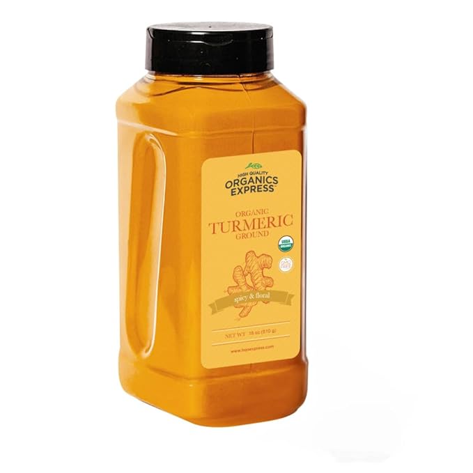 HQOExpress - USDA Certified Organic - Non GMO - Ground Turmeric Spice Powder Seasoning For Cooking - Sustainably Grown - Kosher - 18 oz. Chef Jar