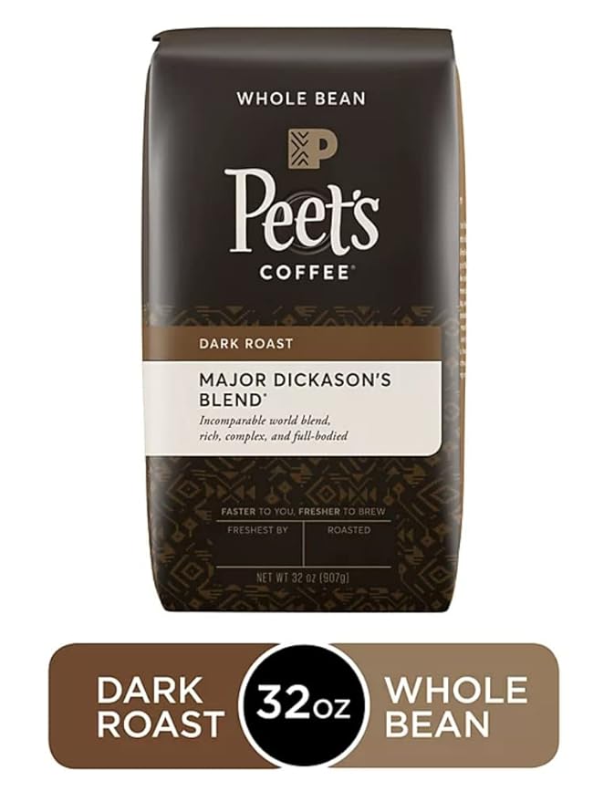Peet's Coffee, Major Dickason's Blend, Dark Roast, Whole Bean 32oz (2 Pack)