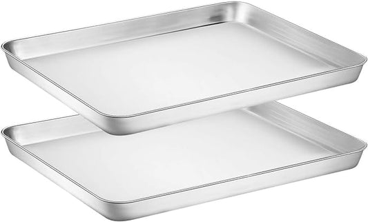 Wildone Baking Sheet Set of 2 - Stainless Steel Cookie Sheet Baking Pan, Size 18 x 13 x 1 inch, Non Toxic & Heavy Duty & Mirror Finish & Rust Free & Easy Clean
