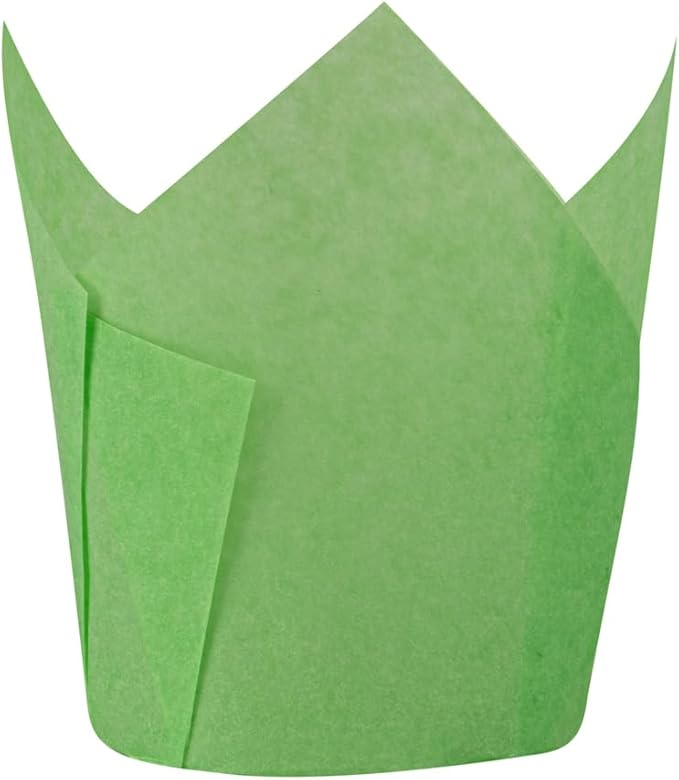 Restaurantware Panificio Premium 4 oz Green Paper Tulip Baking Cup: Paper Baking Cups Perfect for Muffins Cupcakes or Mini Snacks - Greaseproof - Disposable and Recyclable - 200ct Box