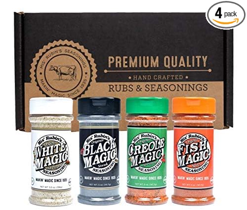 Mis Rubins Magic Seasoning Variety Pack - Black Magic, White Magic, Creole Magic, Fish Seasoning | Gourmet Spices Gift Set | All Purpose Seasoning Pack | MultiPack Seasoning Set 1x4 (5oz * 4)