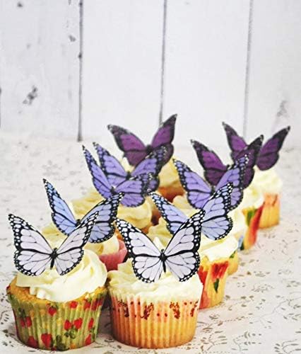 Sugar Robot Edible Butterflies for Cake Decorating- Ombre Monarch Butterfly- Cake Toppers and Cupcake Toppers - Decoration Made in the USA - Premium Crafted (Purple)