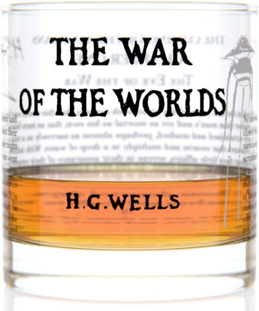 Well Told Classic Literature Rocks Glass - The War of the Worlds by H.G. Wells - Old Fashioned Whiskey Glass Gift for Book Lovers (11 oz)