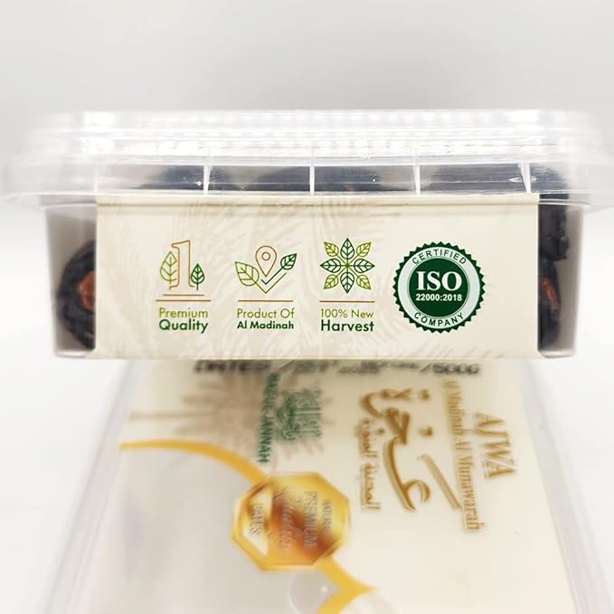 Premium Ajwa Dates 1.1lb (500g) – Halal, Vegan, Gluten-Free Superfood | High Fiber, Natural Sugar Snack | All-Natural Healthy Food