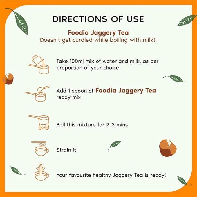 FOODIA Jaggery Masala GOLD Tea | 3 in 1 Premium Readymix with Jaggery, Tea Powder and Mix Masala Spices | 400gm