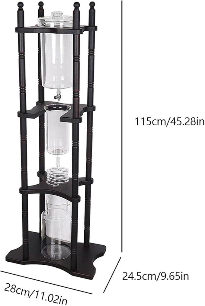 Cold Brew Drip Coffee Maker, 2500ml/84.54oz Ice Coffee Brewer Machine Dripper Pot Cold-Drip Coffee Tower with Glass Container Wood Stand for Home Office