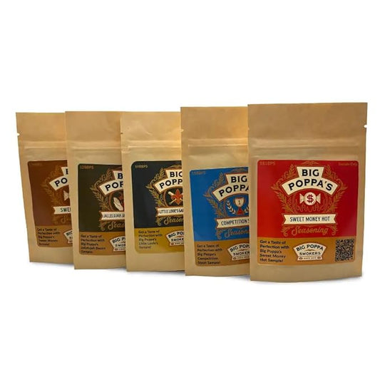 Big Poppa's Pork Sampler Set – Sweet Honey BBQ, Smoky Bacon Jalapeño, Garlic Pepper, Spicy Heat, & Bold Championship Blend – 5-Pack Seasoning Sampler for Ribs, Butt, Chops & More Pork Recipes