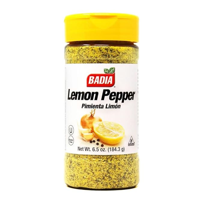 Badia Lemon Pepper Seasoning, 6.5 oz - Pepper, Garlic & Onion, Zesty Citrus Blend for Chicken, Seafood & Vegetables