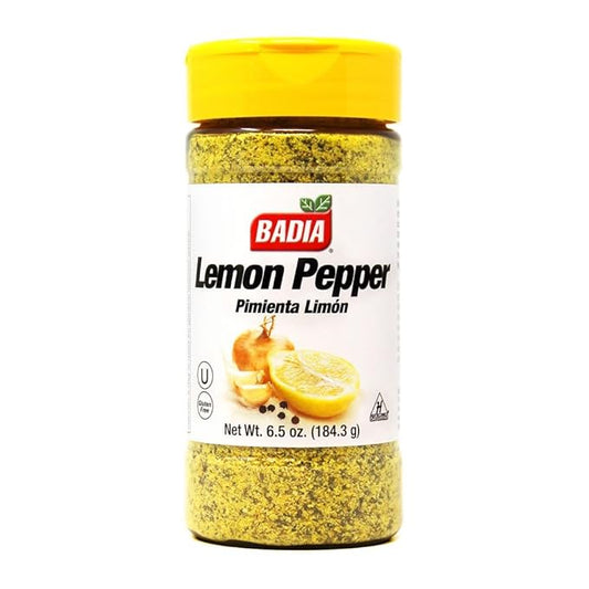 Badia Lemon Pepper Seasoning, 6.5 oz - Pepper, Garlic & Onion, Zesty Citrus Blend for Chicken, Seafood & Vegetables