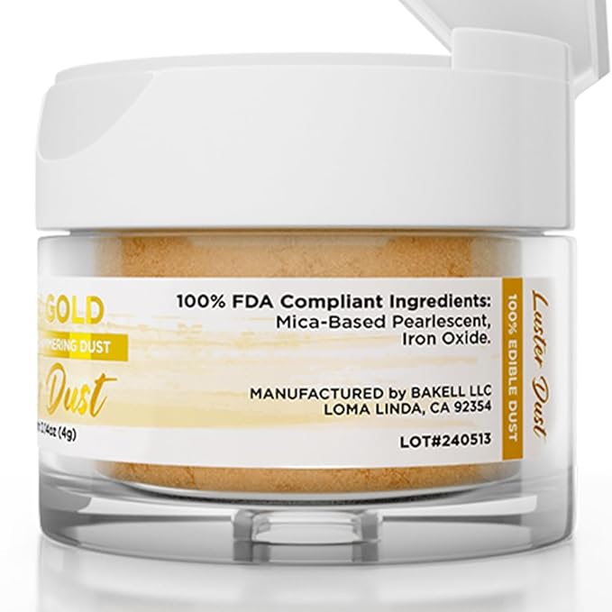 Luster Dust - Aztec Gold (4g 1x Jar) | Edible Vegan Dust & Paint for Cake Decorating, Ice Cream, Desserts, Cocktails and Beverages by Bakell