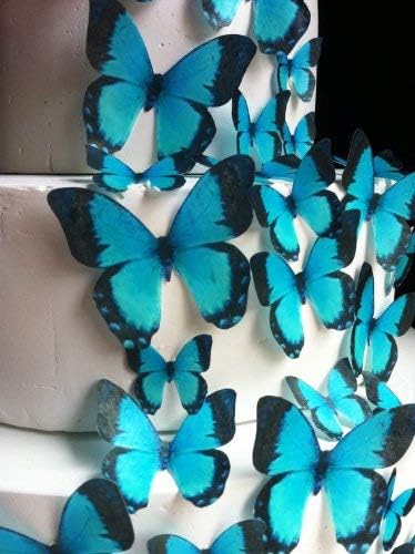 Sugar Robot Edible Butterflies for Cake Decorating- Butterfly Cake Decorations- Assorted Size - Cake Toppers and Cupcake Toppers Made in the USA - Premium Crafted -15 pcs (Turquoise)