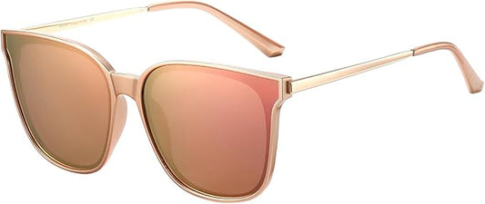 DUCO Oversized Polarized Sunglasses Womens Trendy Mirrored Shades Retro Round Vintage Light Weight UV400 Sun Glasses W016