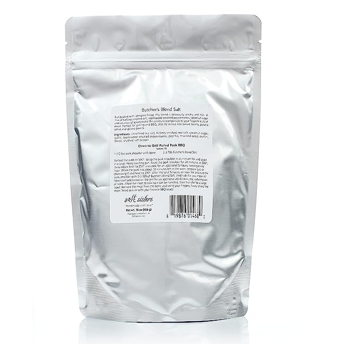s.a.l.t. sisters Butcher's Blend Salt | All-Natural, Gluten Free, MSG Free, Non-GMO | Easily Dissolvable BBQ Blend Coarse Sea Salt | Versatile Salt for Meat, Fish, Vegetables, and More | 8oz