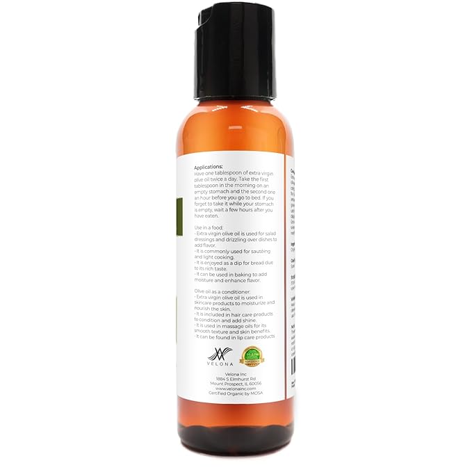 velona USDA Certified Organic Olive Oil - 2 Fl Oz | 100% Pure and Natural Carrier Oil | Extra Virgin, Unrefined, Cold Pressed | Cooking, Dressing, Face, Hair, Body & Skin Care | Use Today - Enjoy Results